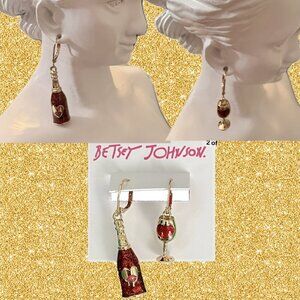 Betsey Johnson Sparkle Red Wine Bottle Heart & Goblet Mismatched Drop Earrings